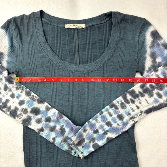 We The Free Women's Blue/Gray Tie-Dye Scoop Neck Long Sleeve Ribbed Top Size XL - Picture 13 of 16